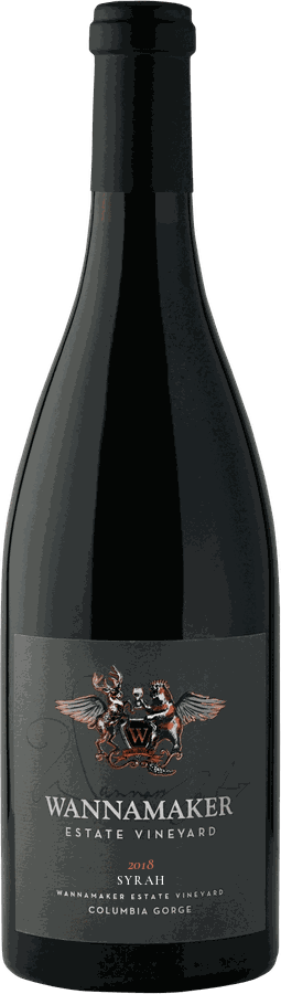 A bottle of Wannamaker 2018 Estate Syrah