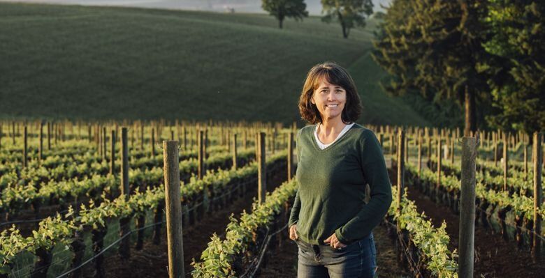 Leigh Bartholomew in a vineyard