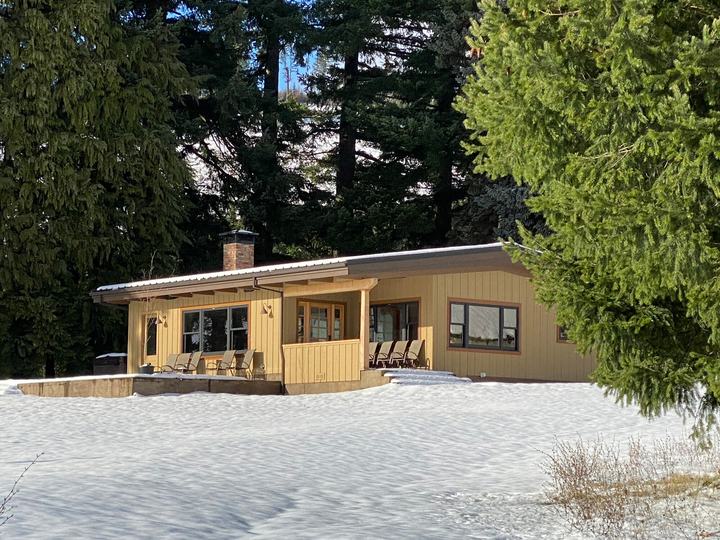 The estate house after a winter snowfall